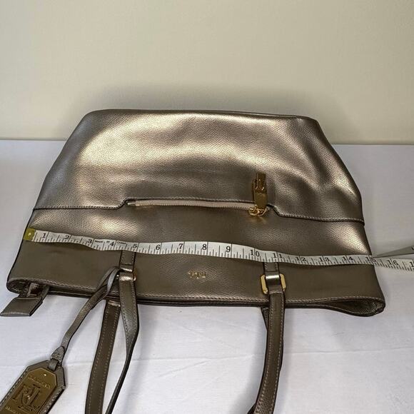 Ralph Lauren Whitby Metallic Gold Leather Tote Shoulder Bag Purse | Classic - Picture 11 of 14